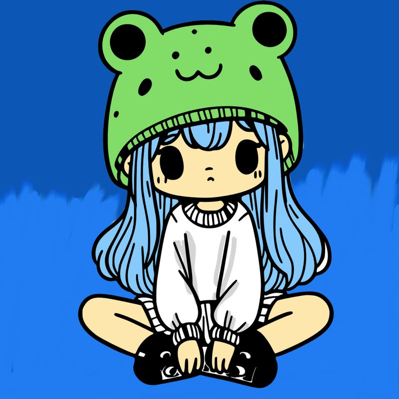 a girl wearing a frog hat and some frog socks