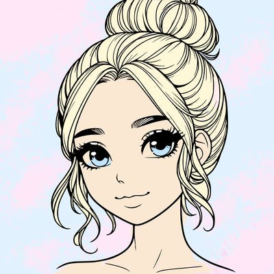 realistic pretty girl with hair in bun
