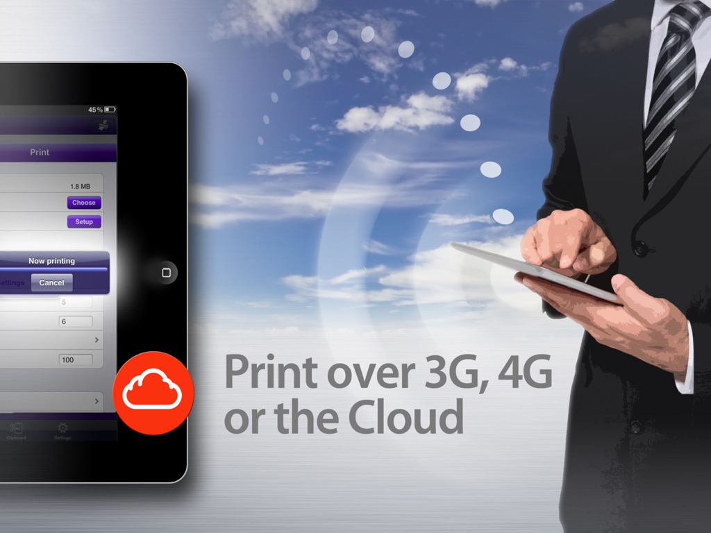 Professional using an iPad for remote and cloud printing via Print n Share Pro