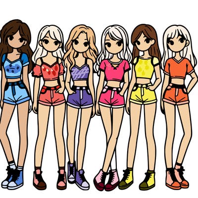 a group of girls wearing crop tops and shorts