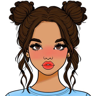 realistic girl with two buns in hair and lips