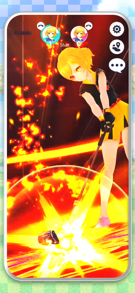 NEKO GOLF -Anime GOLF- - Anime character performing a powerful golf swing with fiery visual effects in NEKO GOLF