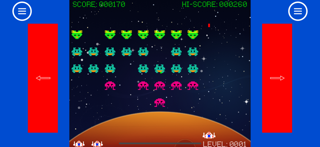 Retro Remix: Space Shooter - Retro Remix Space Shooter gameplay showing pixel art alien enemies and arcade style screen controls