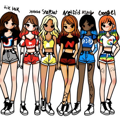 a group of girls wearing crop tops and shorts