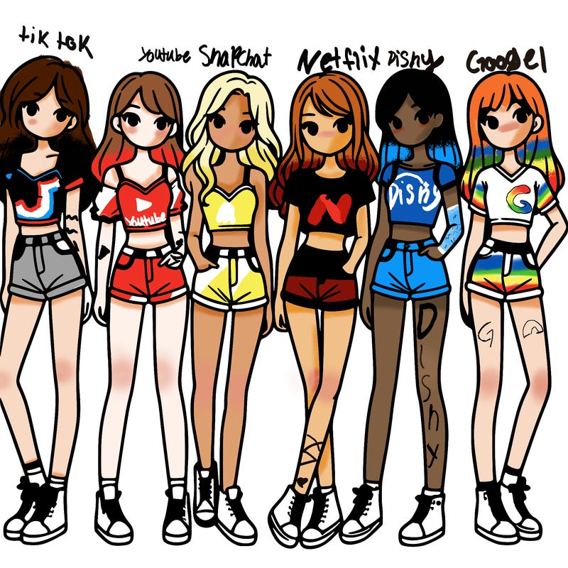 a group of girls wearing crop tops and shorts