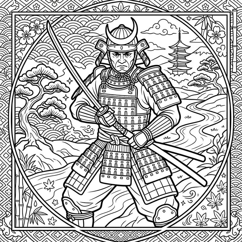 Embark on a historical coloring adventure with this powerful Kamakura Period Samurai warrior. This intricate design offers a glimpse into ancient Japan, perfect for enthusiasts of history and detailed artwork.
