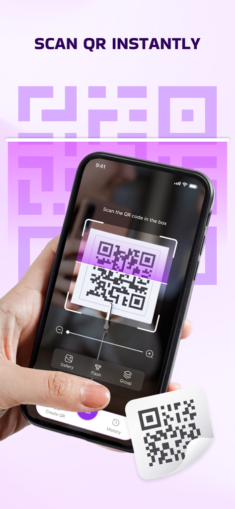 Scan QR Code - Barcode Maker - An iPhone user scanning a QR code using the Scan QR Code and Barcode Maker app.