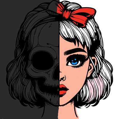 realistic girl with half skull mask