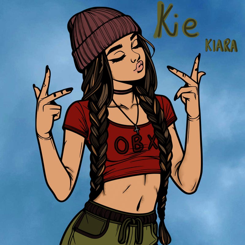 realistic teenage girl with braids and a beanie and crop top doing 🫶🏼