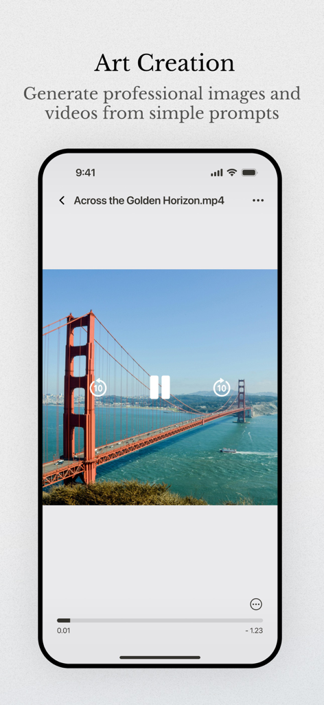 Manus AI - Interfaz de la aplicación Manus AI que demuestra su función de creación de arte generando un video profesional del Puente Golden Gate.