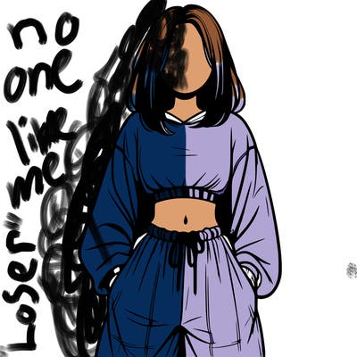realistic girl faceless with baggy pants and a crop top