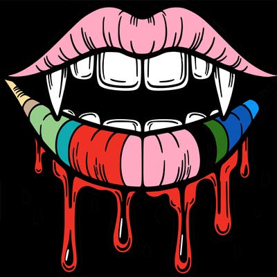 dripping lips with vampire teeth