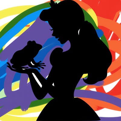 a shadow of a princess holding a frog realistic