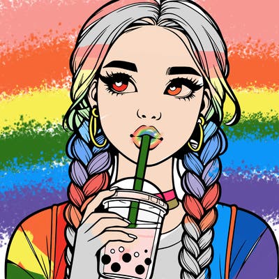 realistic girl with braided hair drinking boba