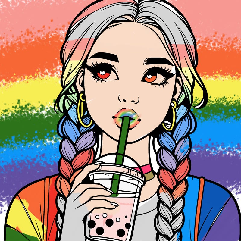 realistic girl with braided hair drinking boba