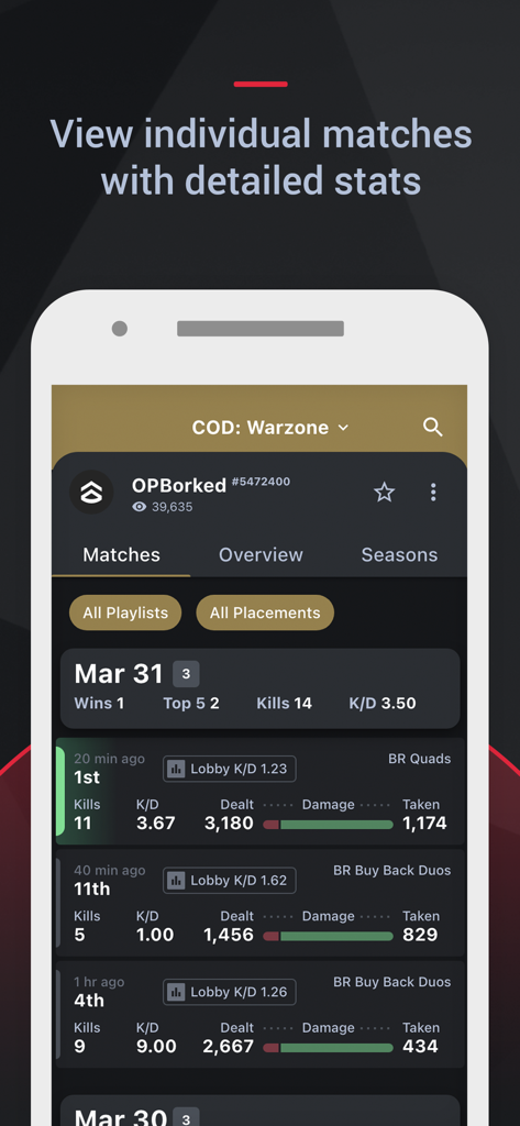 Warzoneの詳細な試合履歴とプレイヤー統計