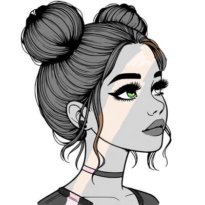realistic girl with buns on the top of her head