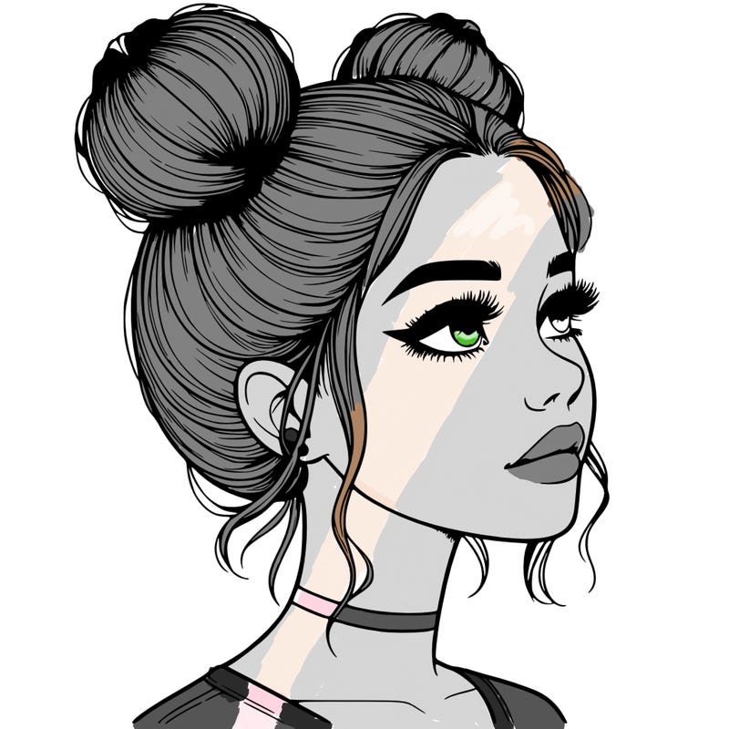 realistic girl with buns on the top of her head