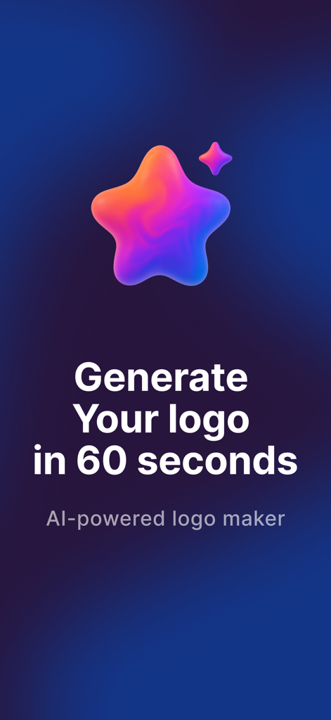 LogoGenie - AI Logo Generator - A colorful star icon on a dark background with text saying Generate your logo in 60 seconds
