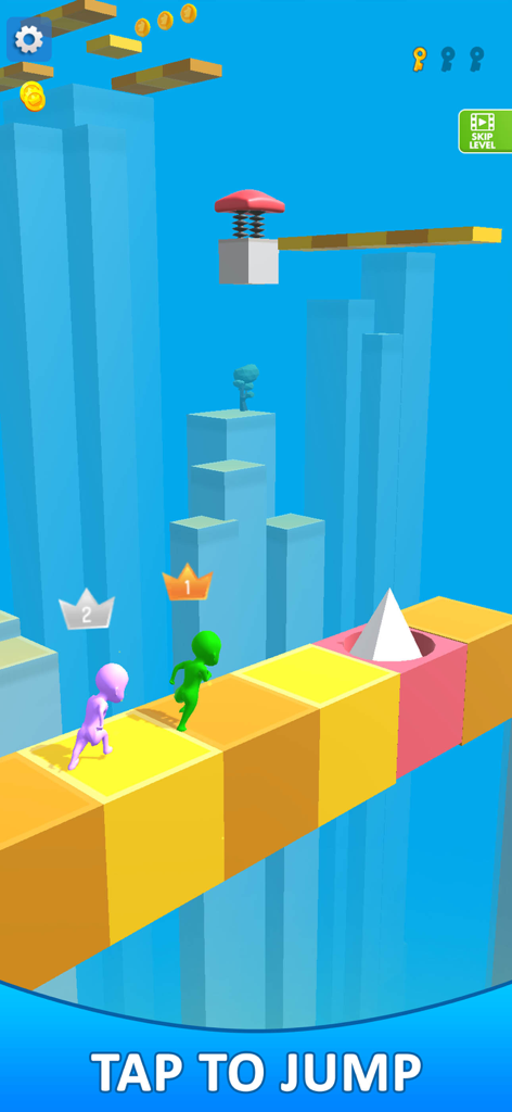 Tap Fast Run - Running Game - Gameplay screenshot of Tap Fast Run showing characters racing and jumping over obstacles in a vibrant city environment.