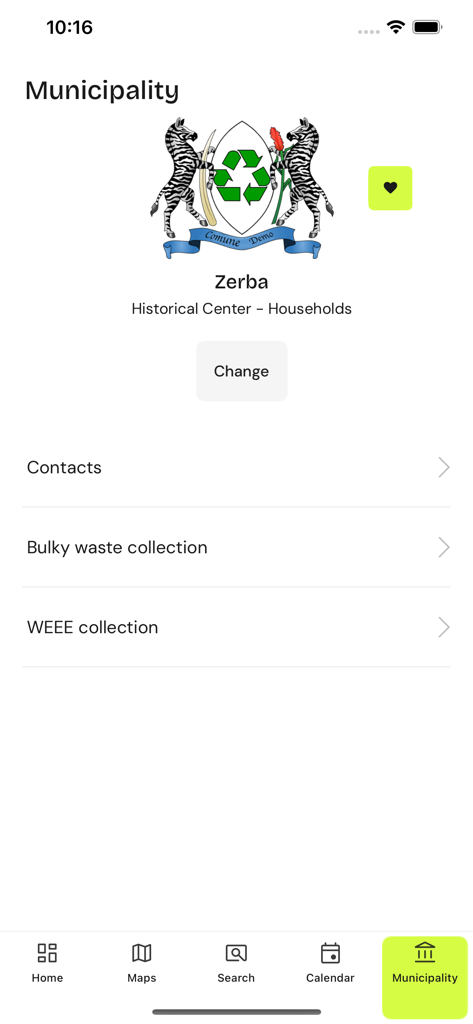 Junker raccolta differenziata - Mobile app interface for local municipality waste collection and recycling information
