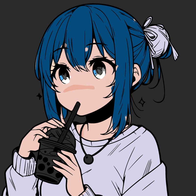 manga character drinking boba