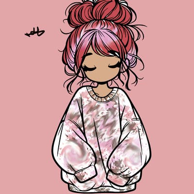 girl with baggy sweatshirt and messy bun