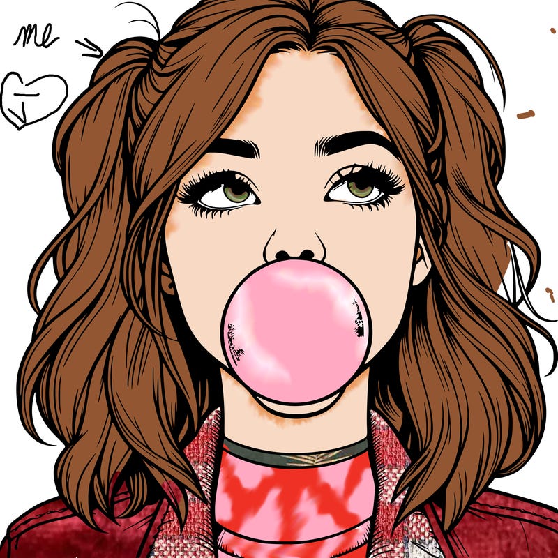 realististic girl blowing bubble -gum