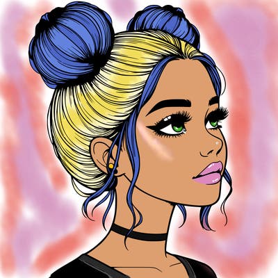 realistic girl with buns on the top of her head