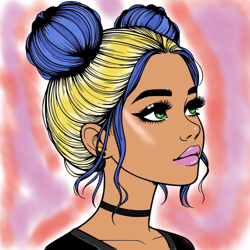 realistic girl with buns on the top of her head