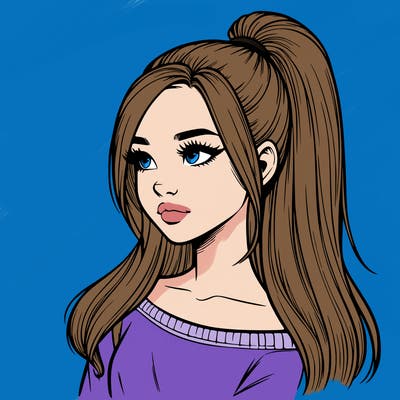 realistic girl with a high ponytail