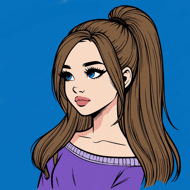 realistic girl with a high ponytail