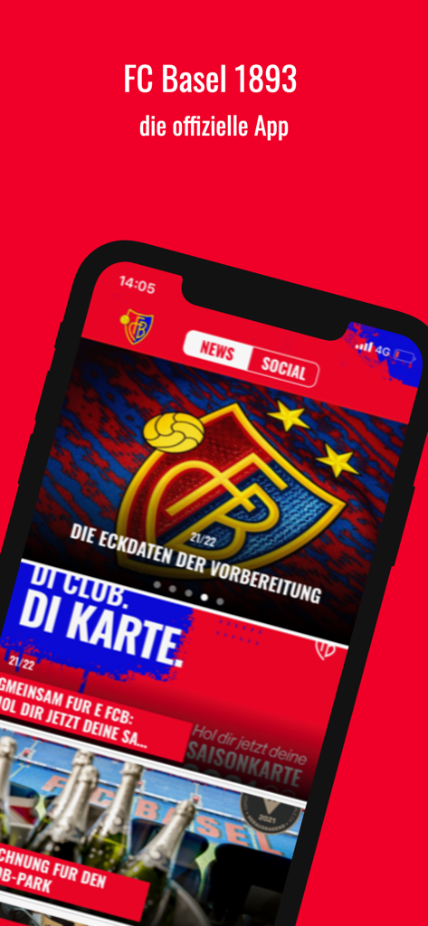 FC Basel 1893 - FC Basel 1893 official app news interface on a smartphone screen.