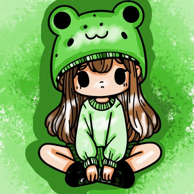 a girl wearing a frog hat and some frog socks