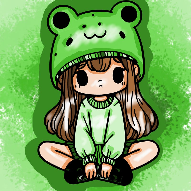 a girl wearing a frog hat and some frog socks