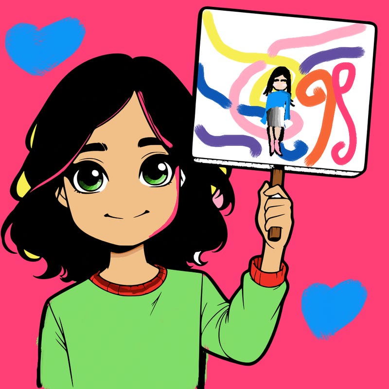 realistic girl holding up a sign