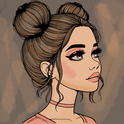 realistic girl with buns on the top of her head