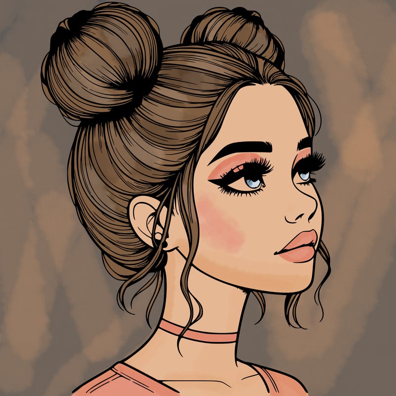 realistic girl with buns on the top of her head
