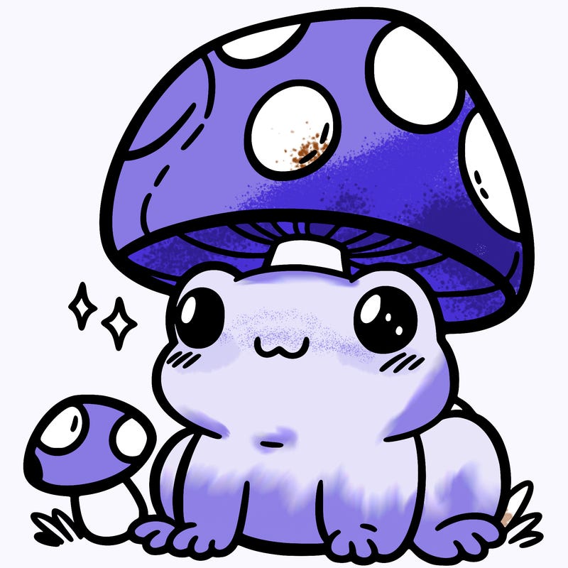 a cute frog with a mushroom hat