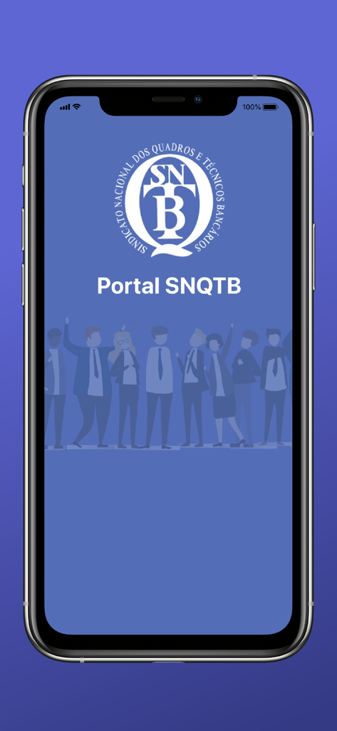 SNQTB - Portal SNQTB app splash screen with union logo and illustrations of banking professionals