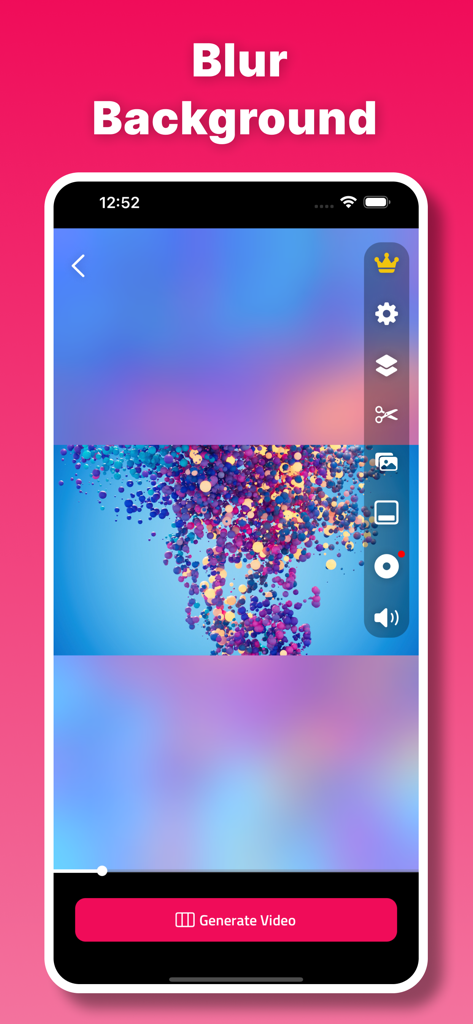 Split Video: Story Cutter - Mobile video editor screen showing the blur background feature for social media stories