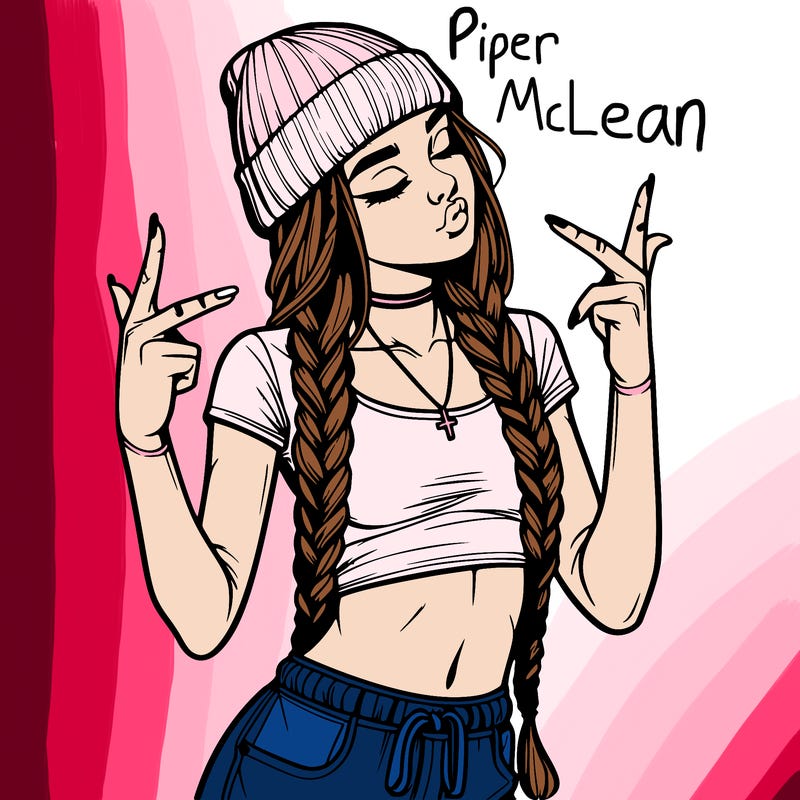 realistic teenage girl with braids and a beanie and crop top doing 🫶🏼