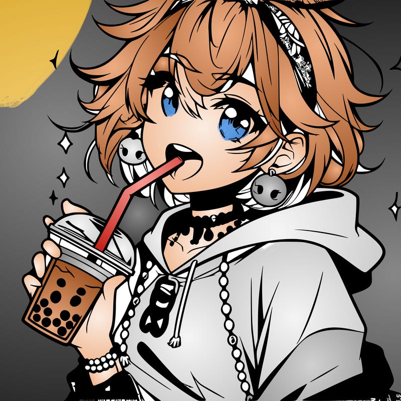 hot baddie anime girl drinking boba and biting the straw