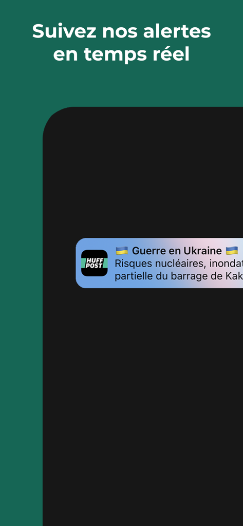 Le HuffPost - Un smartphone affichant une notification de dernière minute en temps réel de l'application Le HuffPost sur son écran de verrouillage