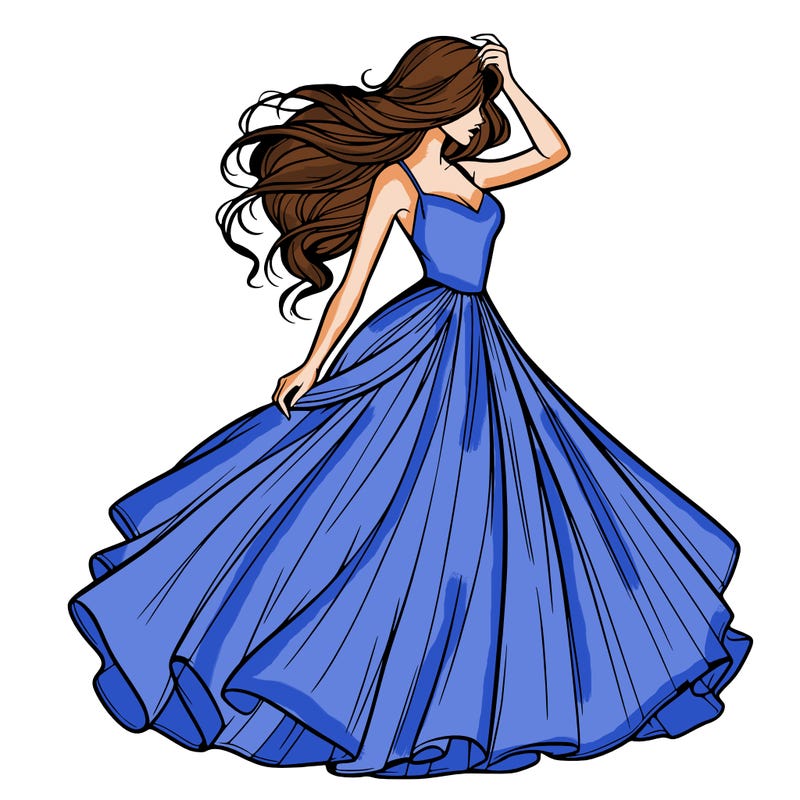 realistic woman with dress flowing in the wind