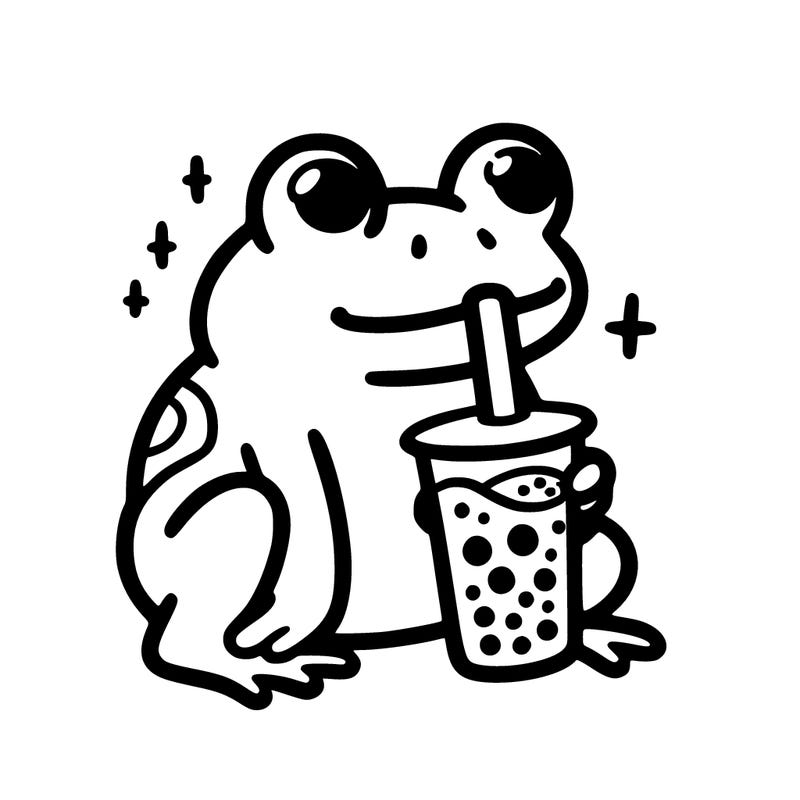 frog drinking boba tea
