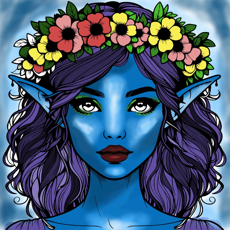 realistic female elf with flower crown