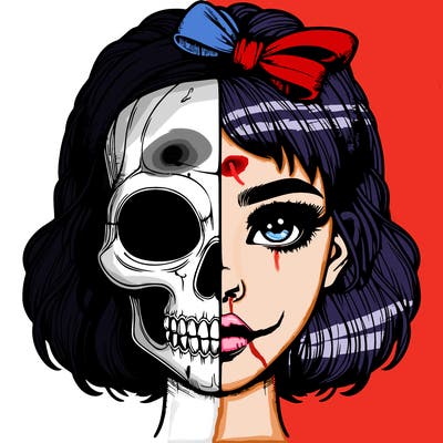 realistic girl with half skull mask