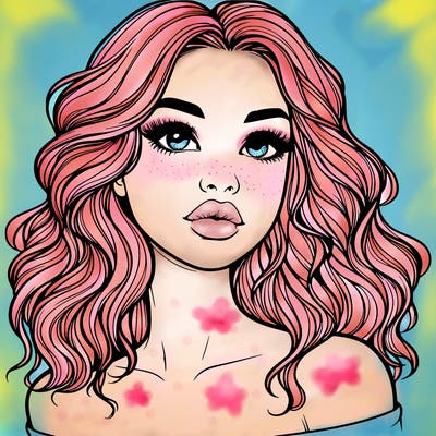 realistic girl with wavy hair and lips
