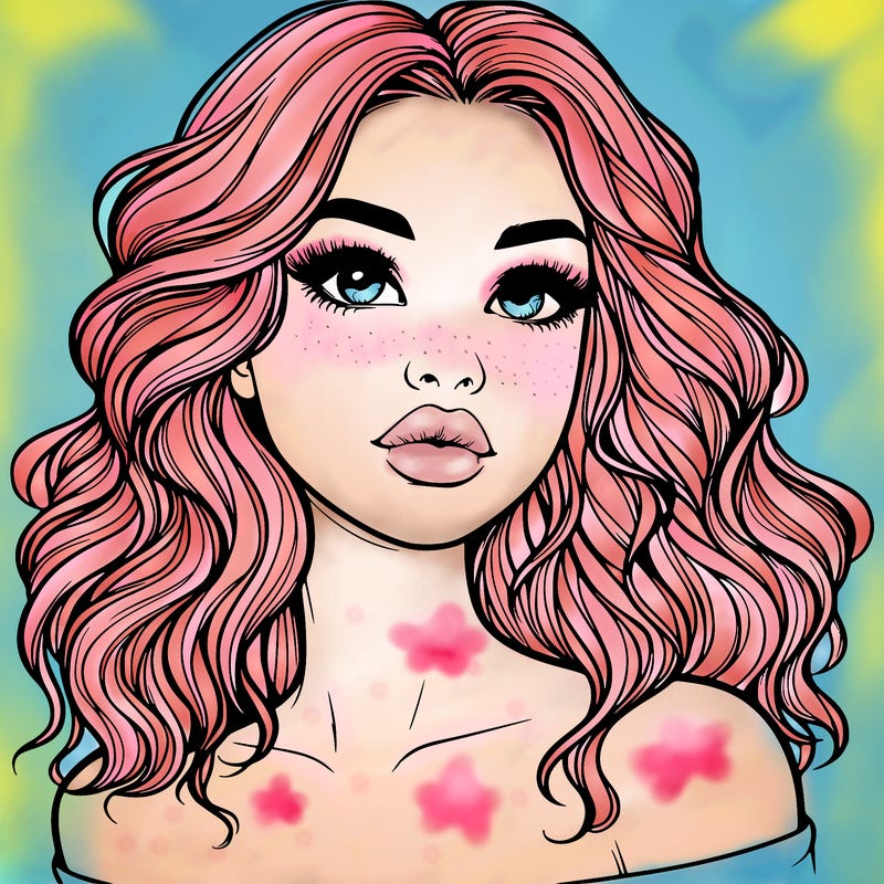 realistic girl with wavy hair and lips